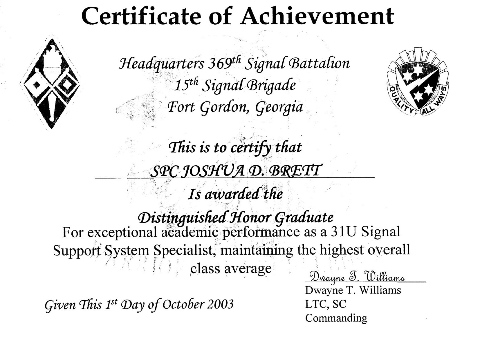 Army Certificate of Achievement 3